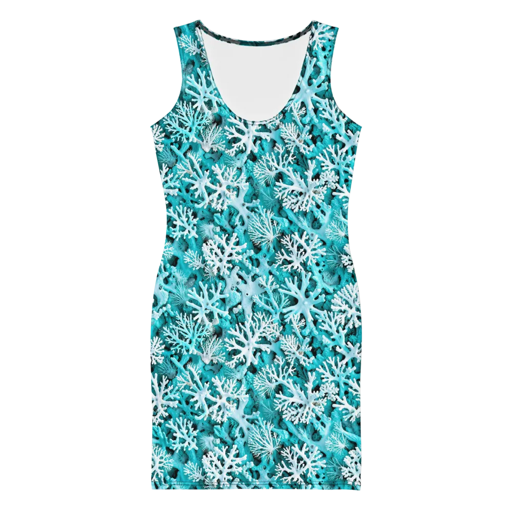Aqua Coral Bloom on Bodycon Dress — Front