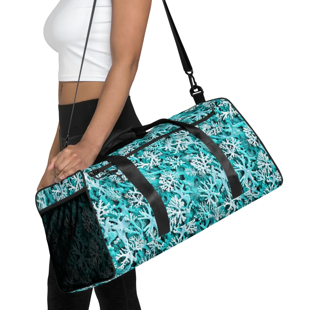 Aqua Coral Bloom on Duffle Bag — Front