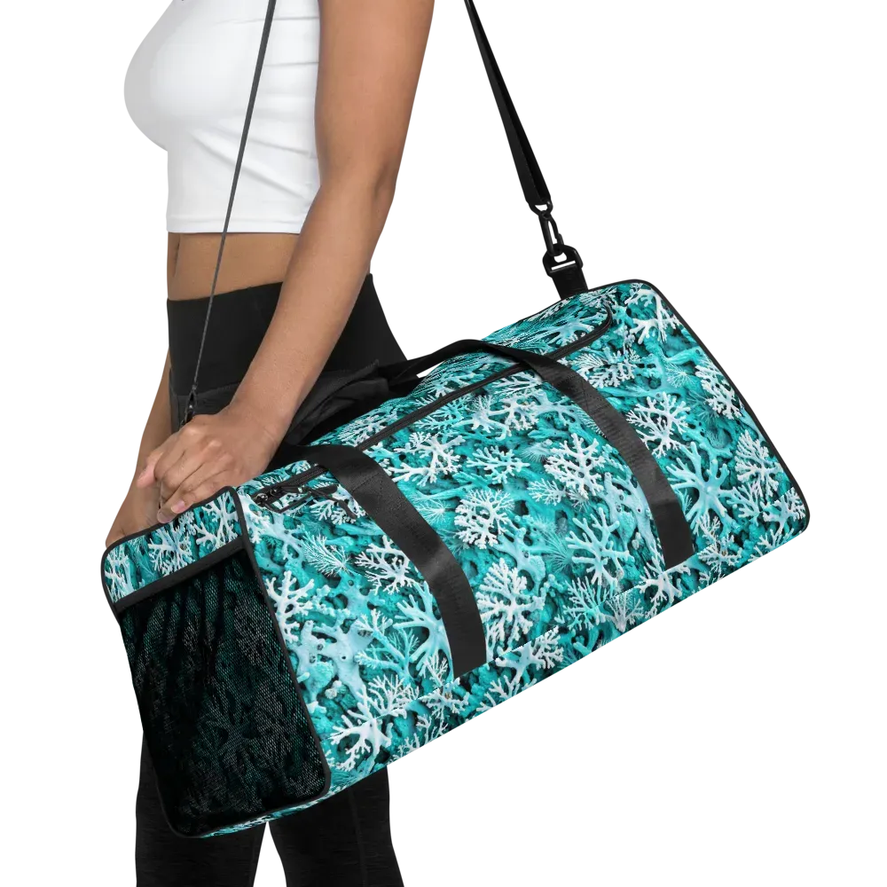 Aqua Coral Bloom on Duffle Bag — Front