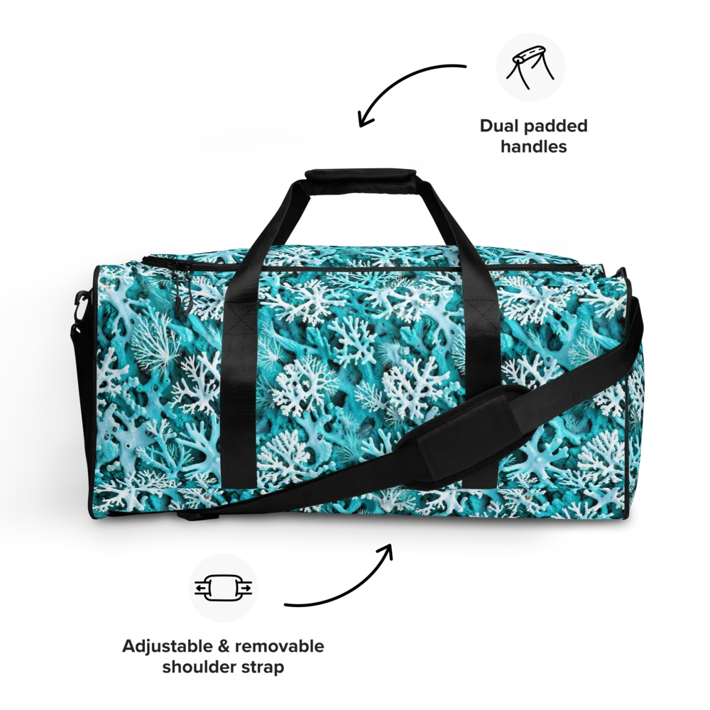 Aqua Coral Bloom on Duffle Bag — Front