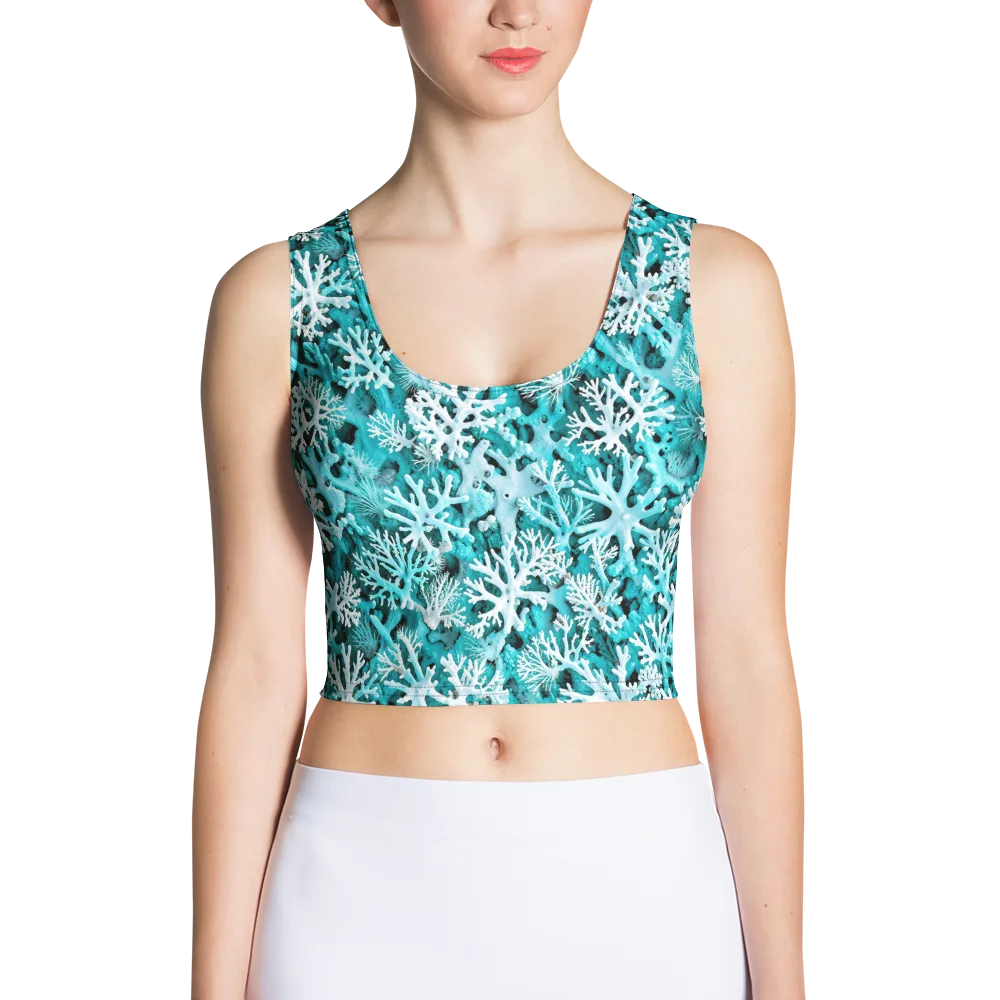 Aqua Coral Bloom on Crop Top — Front