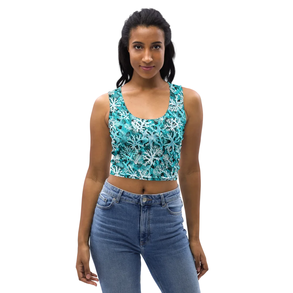 Aqua Coral Bloom on Crop Top — Front