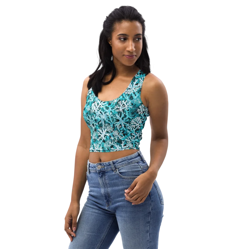 Aqua Coral Bloom on Crop Top — Left Front