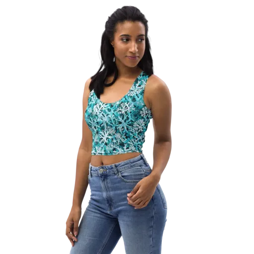 Aqua Coral Bloom on a Crop Top