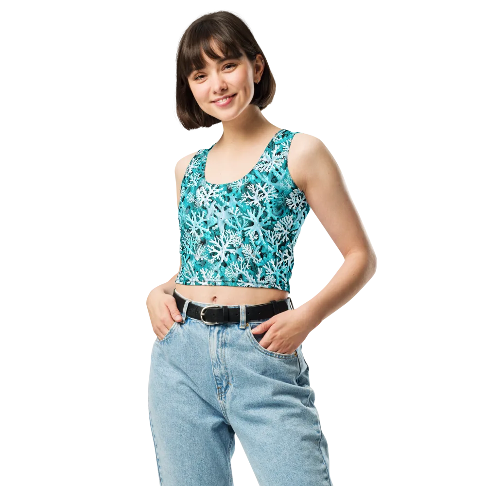 Aqua Coral Bloom on Crop Top — Front