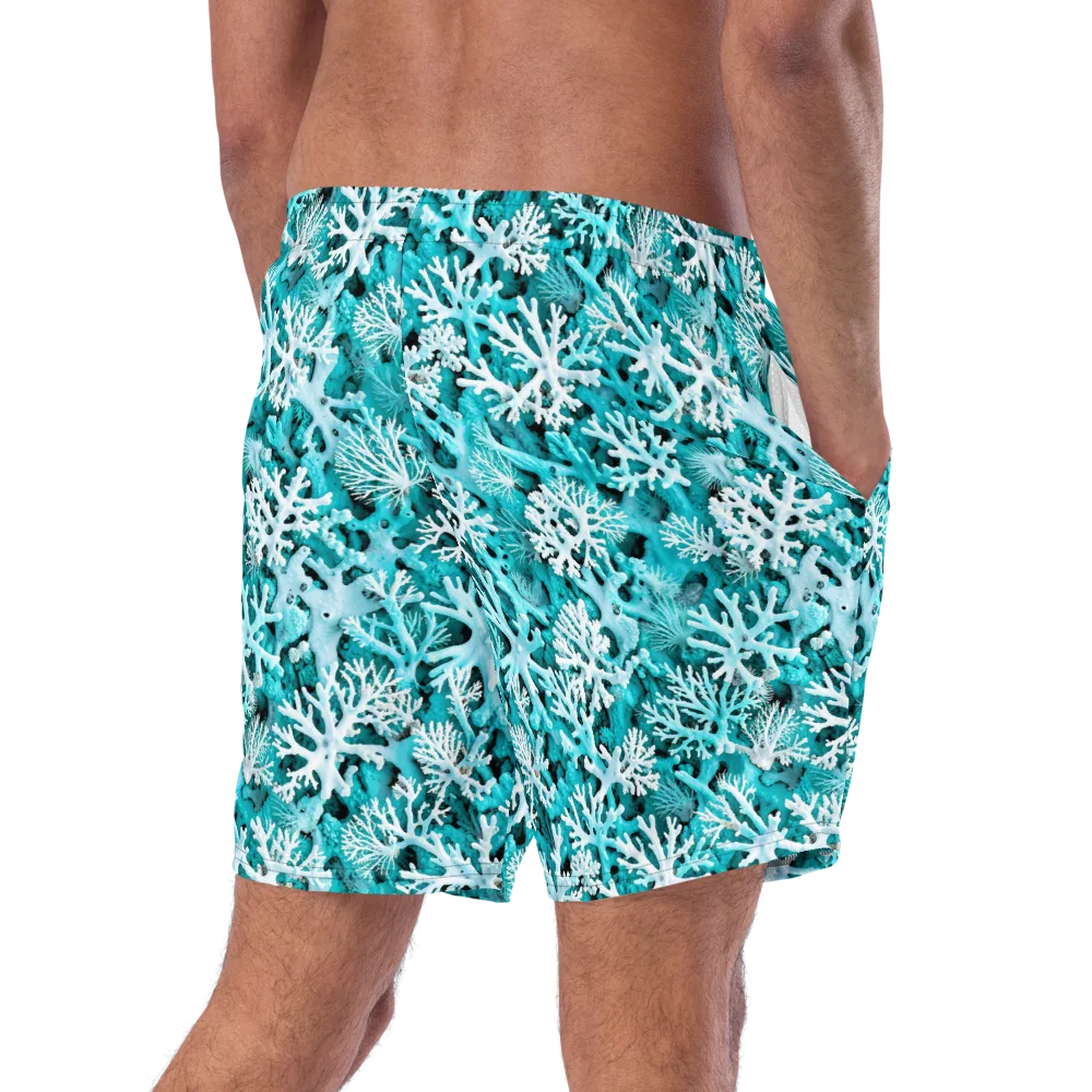 Aqua Coral Bloom on Swim Trunks — Right Back