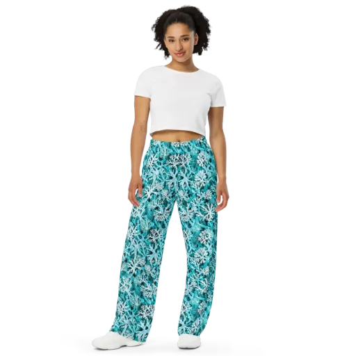 Aqua Coral Bloom on a Wide-Leg Pants