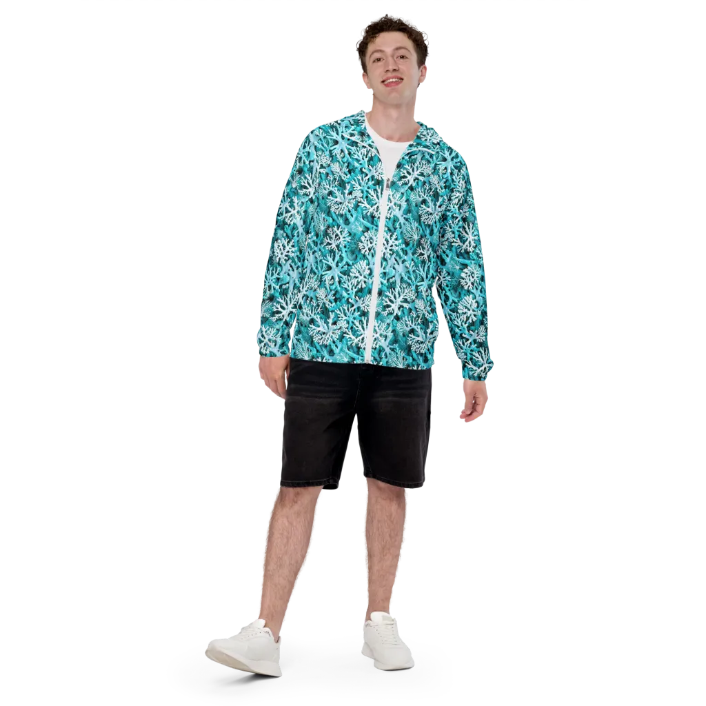 Aqua Coral Bloom on Men's Windbreaker — Front