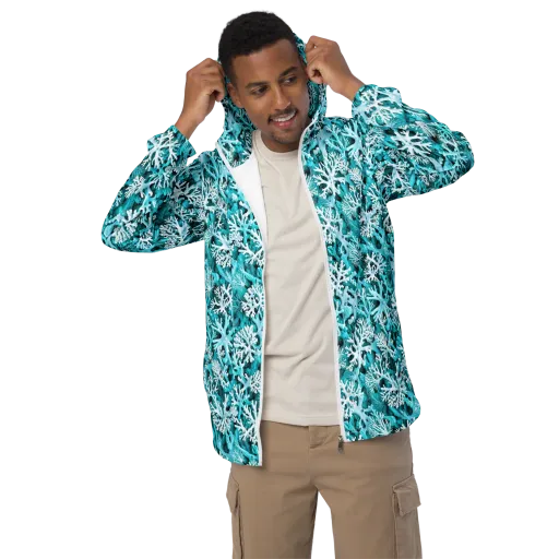 Aqua Coral Bloom on a Men's Windbreaker