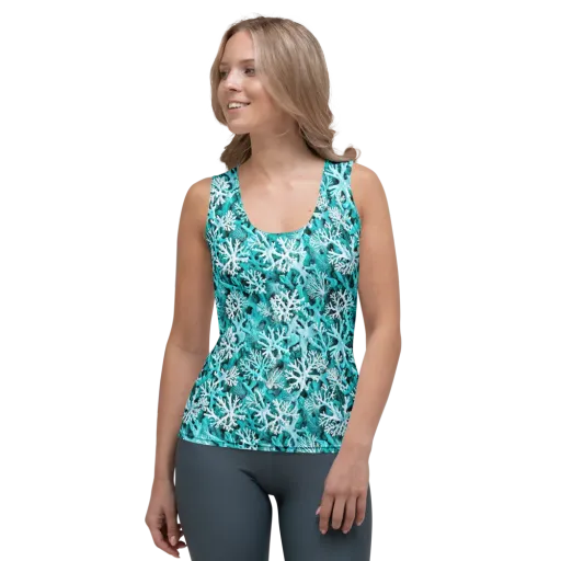 Aqua Coral Bloom on a Women's Tank Top