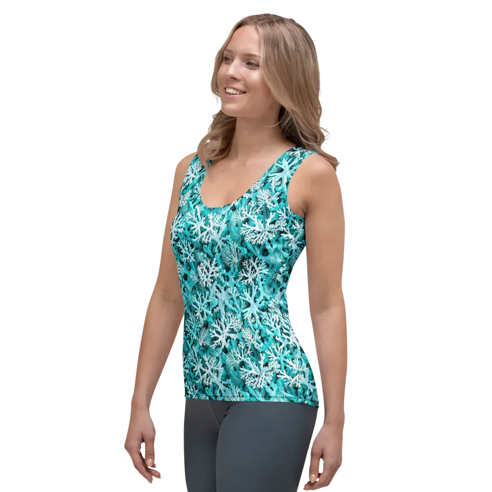 Aqua Coral Bloom on Women's Tank Top — Left Front
