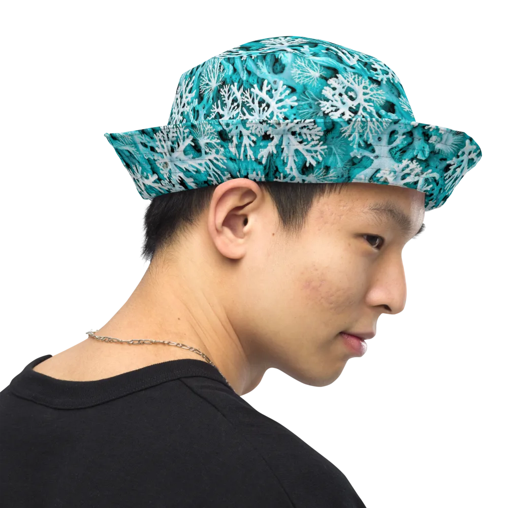 Aqua Coral Bloom on Reversible Bucket Hat — Right Outside
