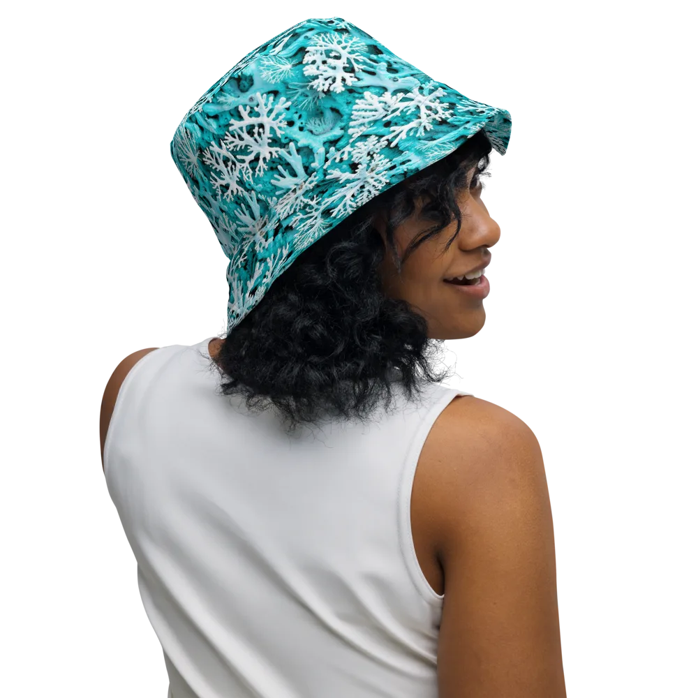 Aqua Coral Bloom on Reversible Bucket Hat — Right Outside