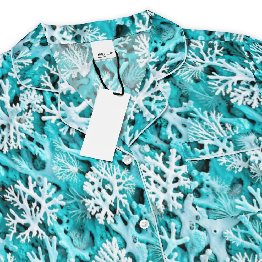Aqua Coral Bloom on Women's Short Sleeve Pajama Top — Product details