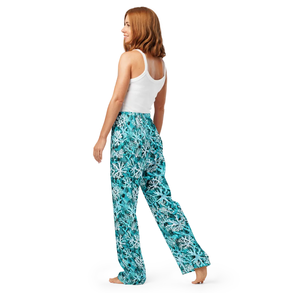 Aqua Coral Bloom on Women's Pajama Pants — Back