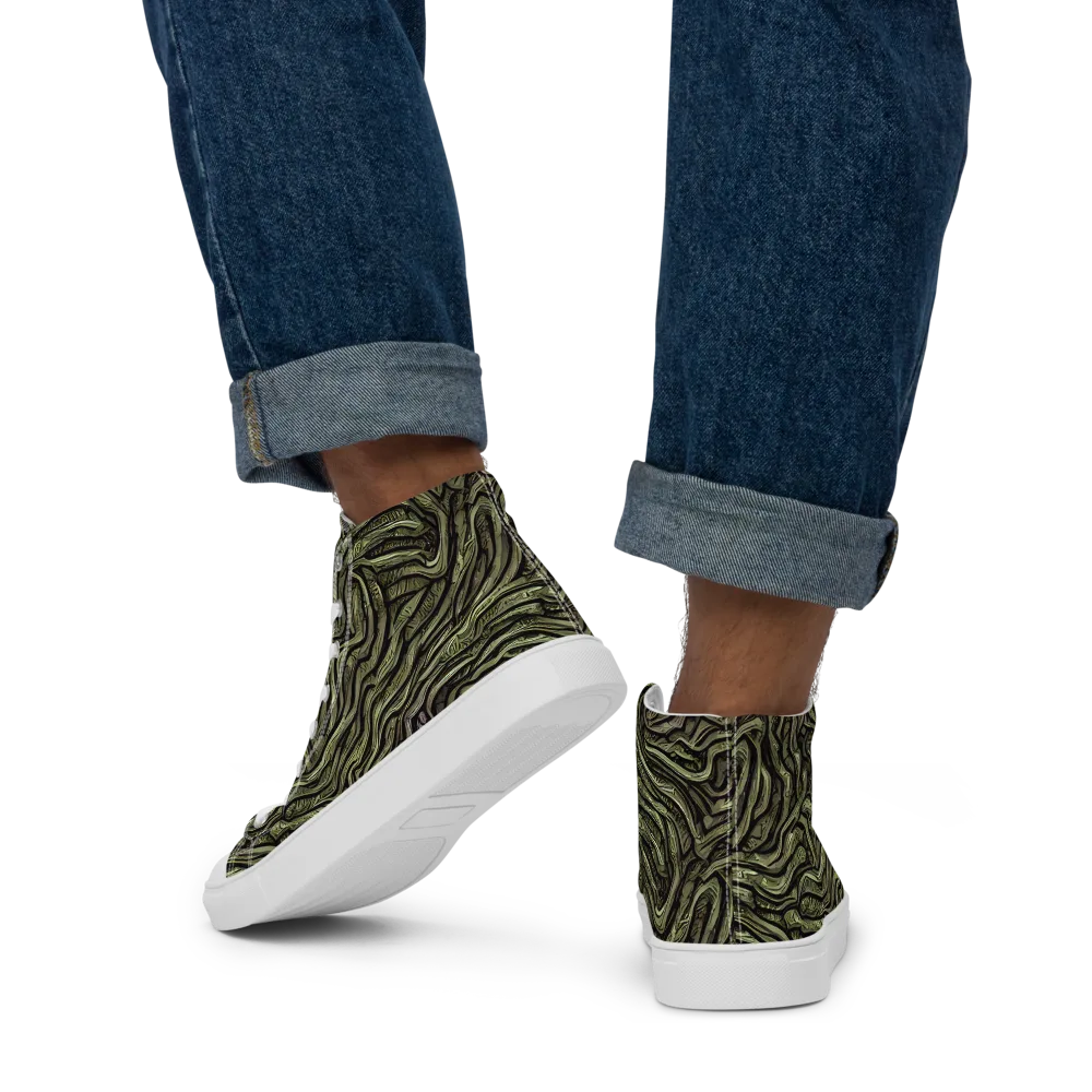 Moss Current on Men's High Top Canvas Shoes — Back