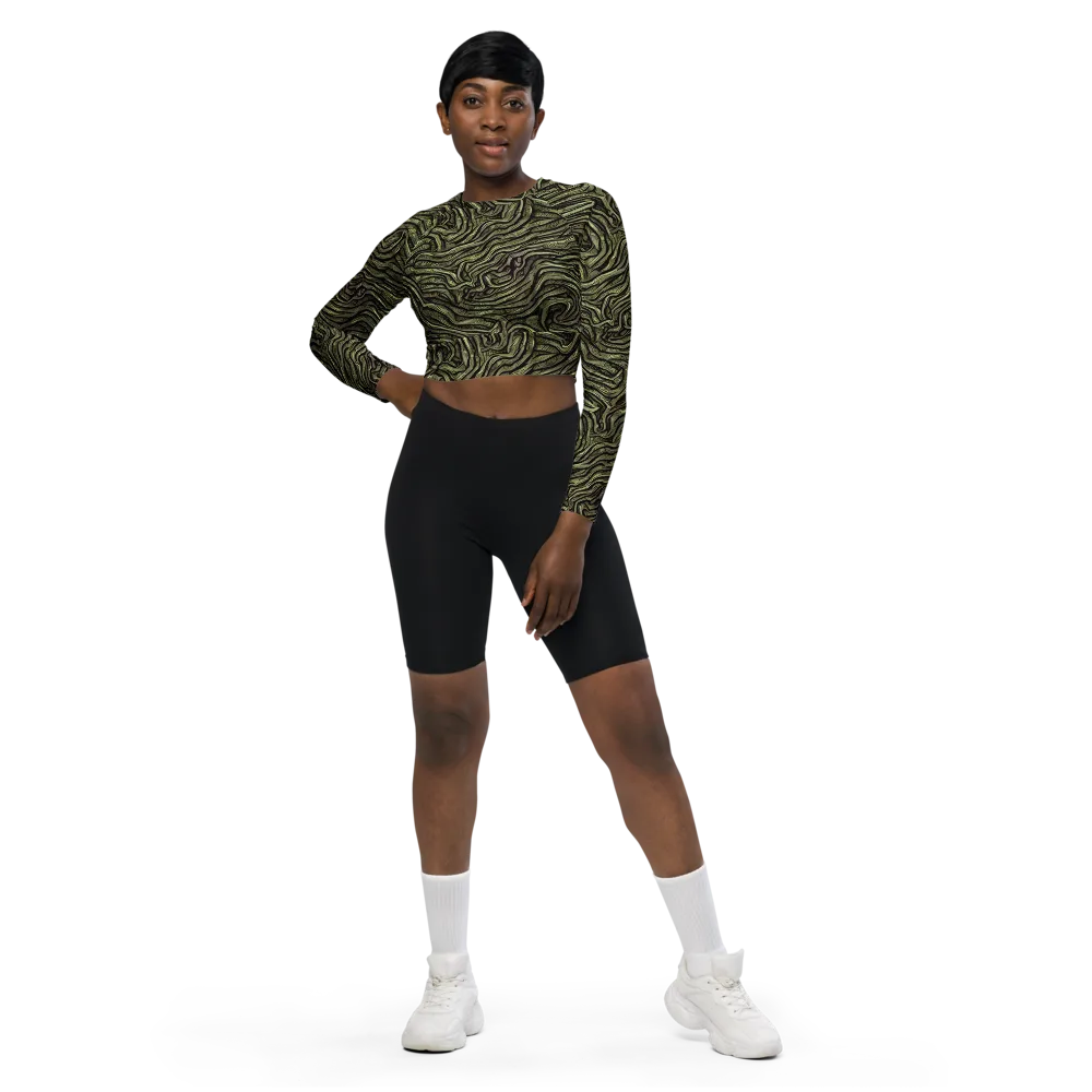 Moss Current on Long Sleeve Crop Top — Front