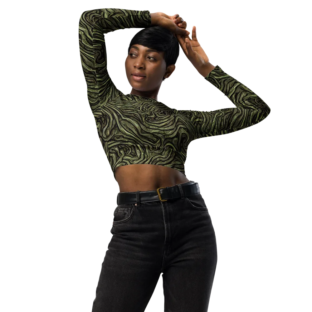 Moss Current on Long Sleeve Crop Top — Front