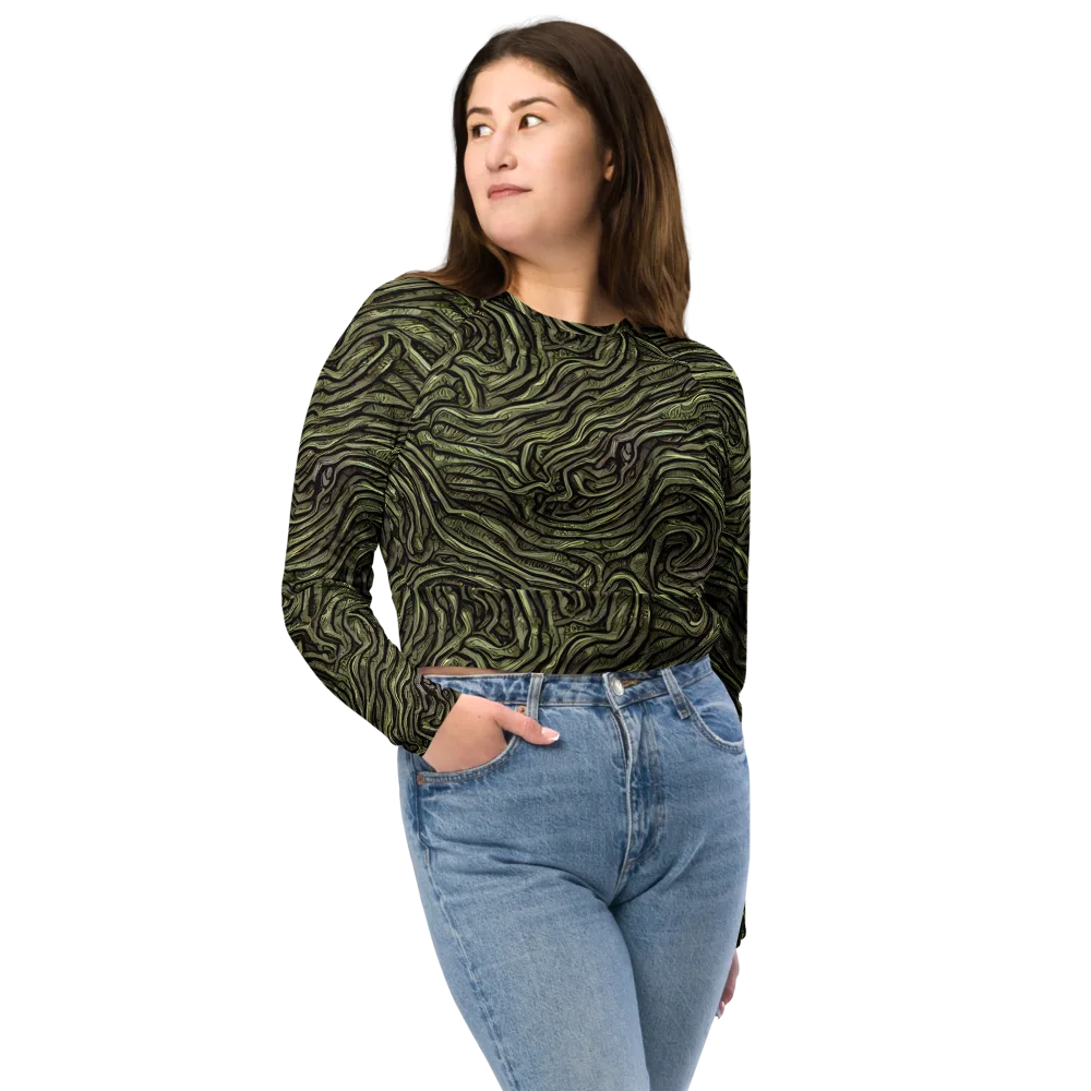 Moss Current on Long Sleeve Crop Top — Front