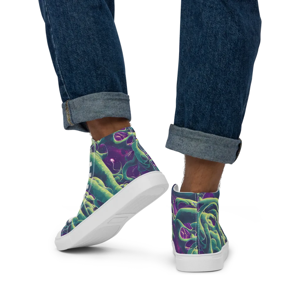 Viridian Flux on Men's High Top Canvas Shoes — Back