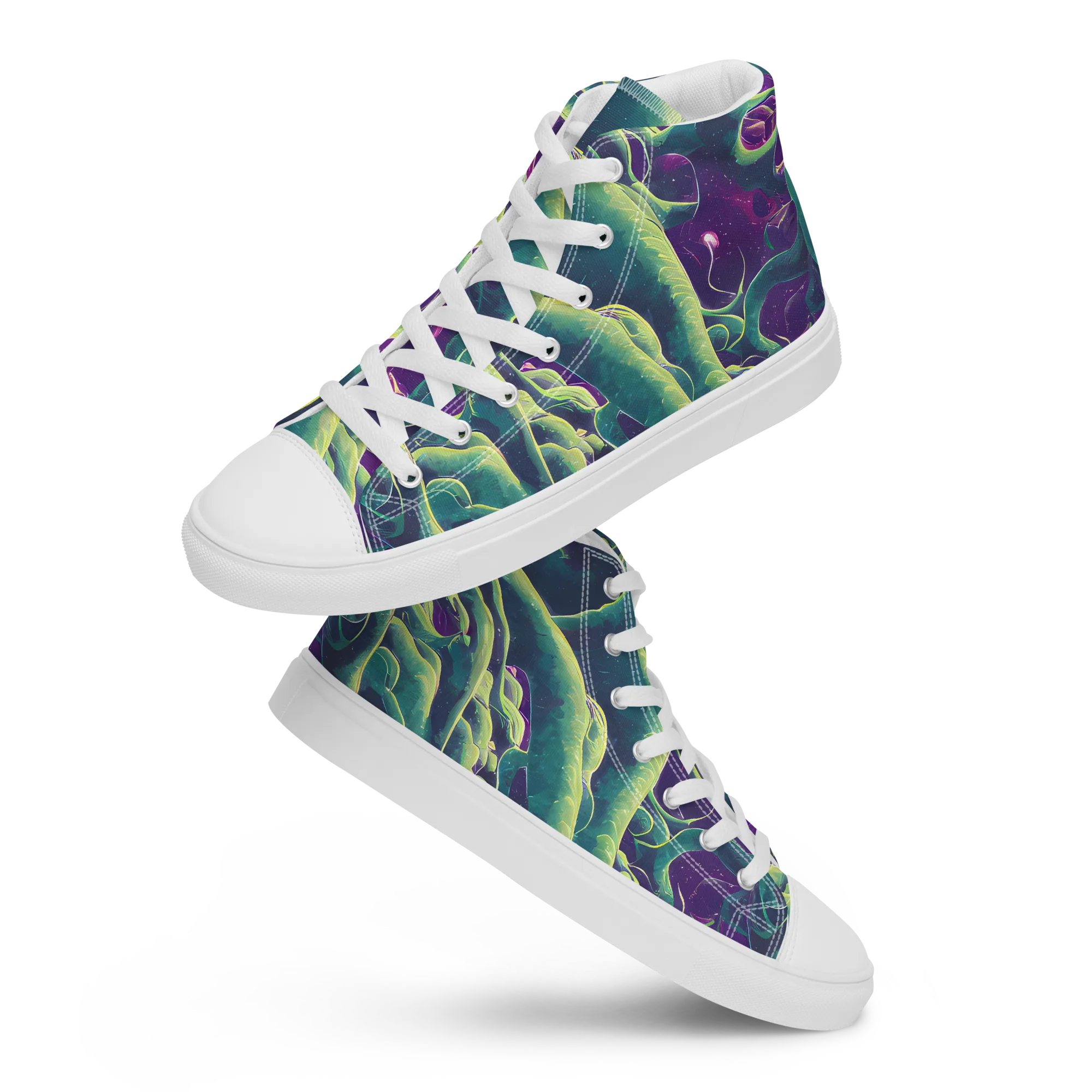 Viridian Flux on Women's High Top Canvas Shoes — Front