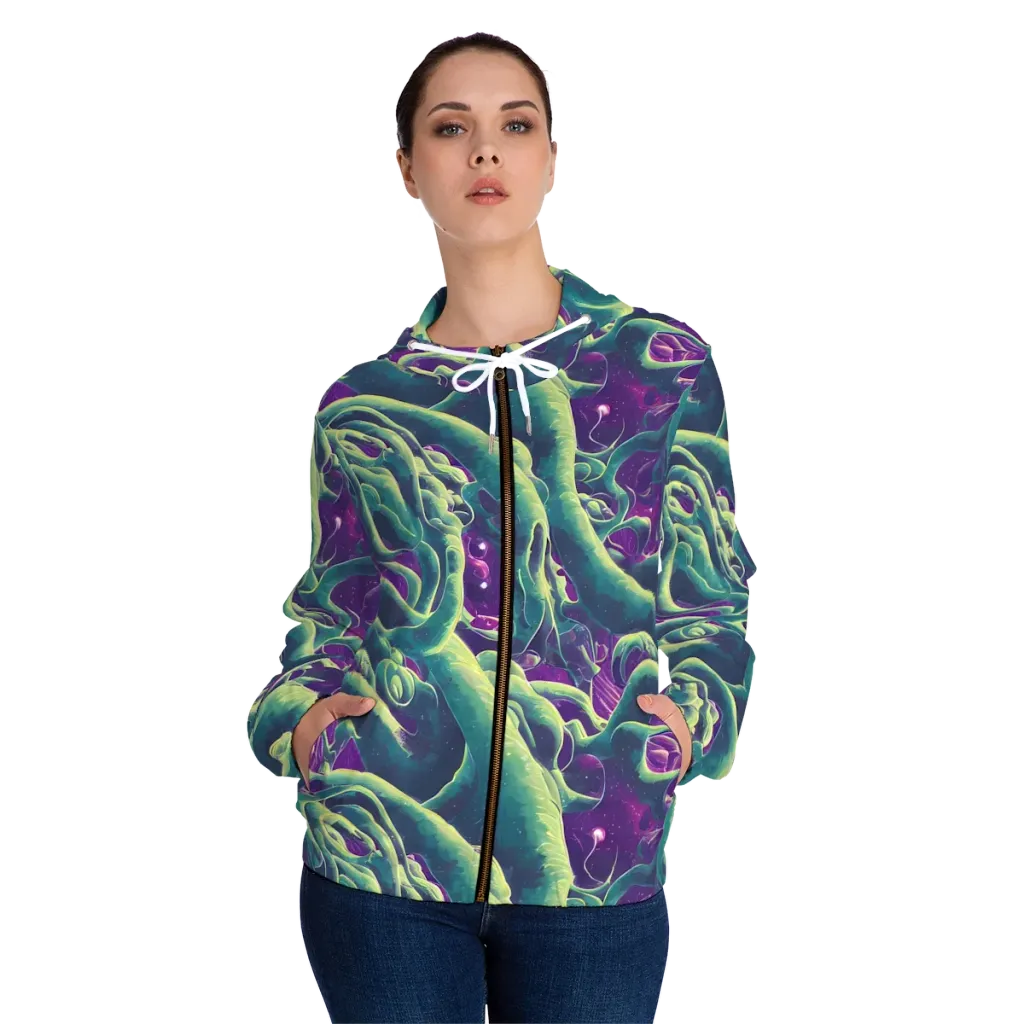 Viridian Flux on Women's Full-Zip Hoodie — Front On Person