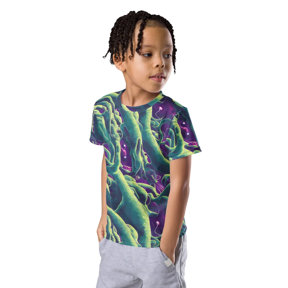 Viridian Flux on Kids Crew Neck T-Shirt — Left Front