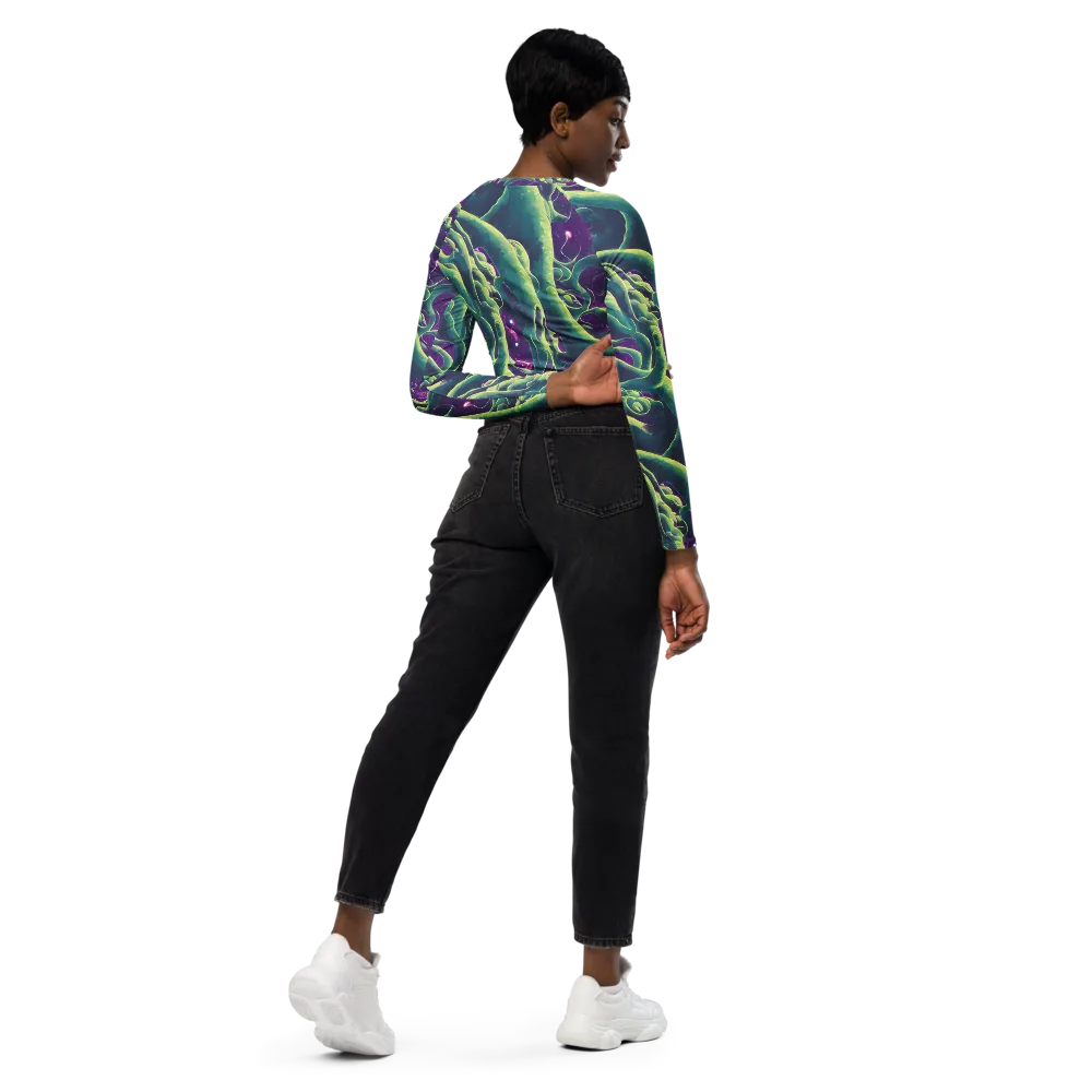 Viridian Flux on Long Sleeve Crop Top — Right Back