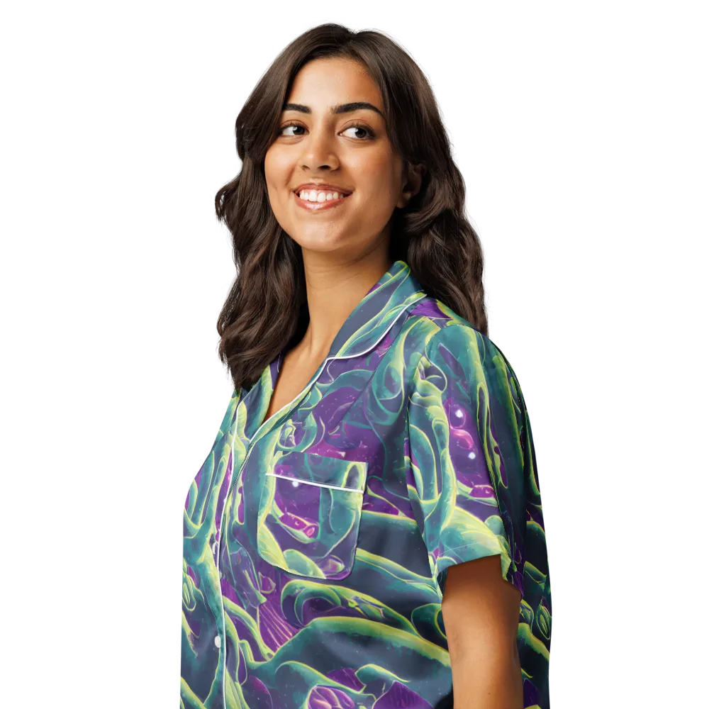 Viridian Flux on Women's Short Sleeve Pajama Top — Left Front
