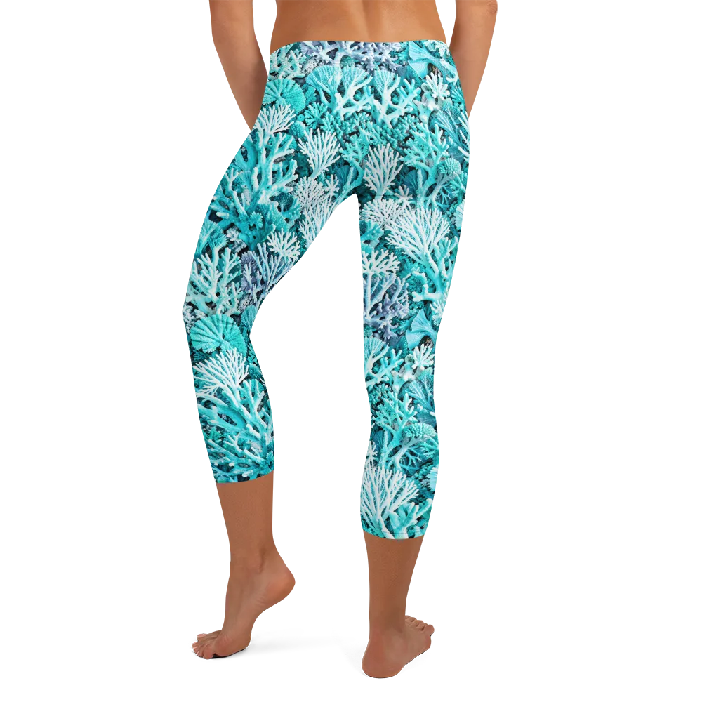 Aqua Coral Garden on Capri Leggings — Back