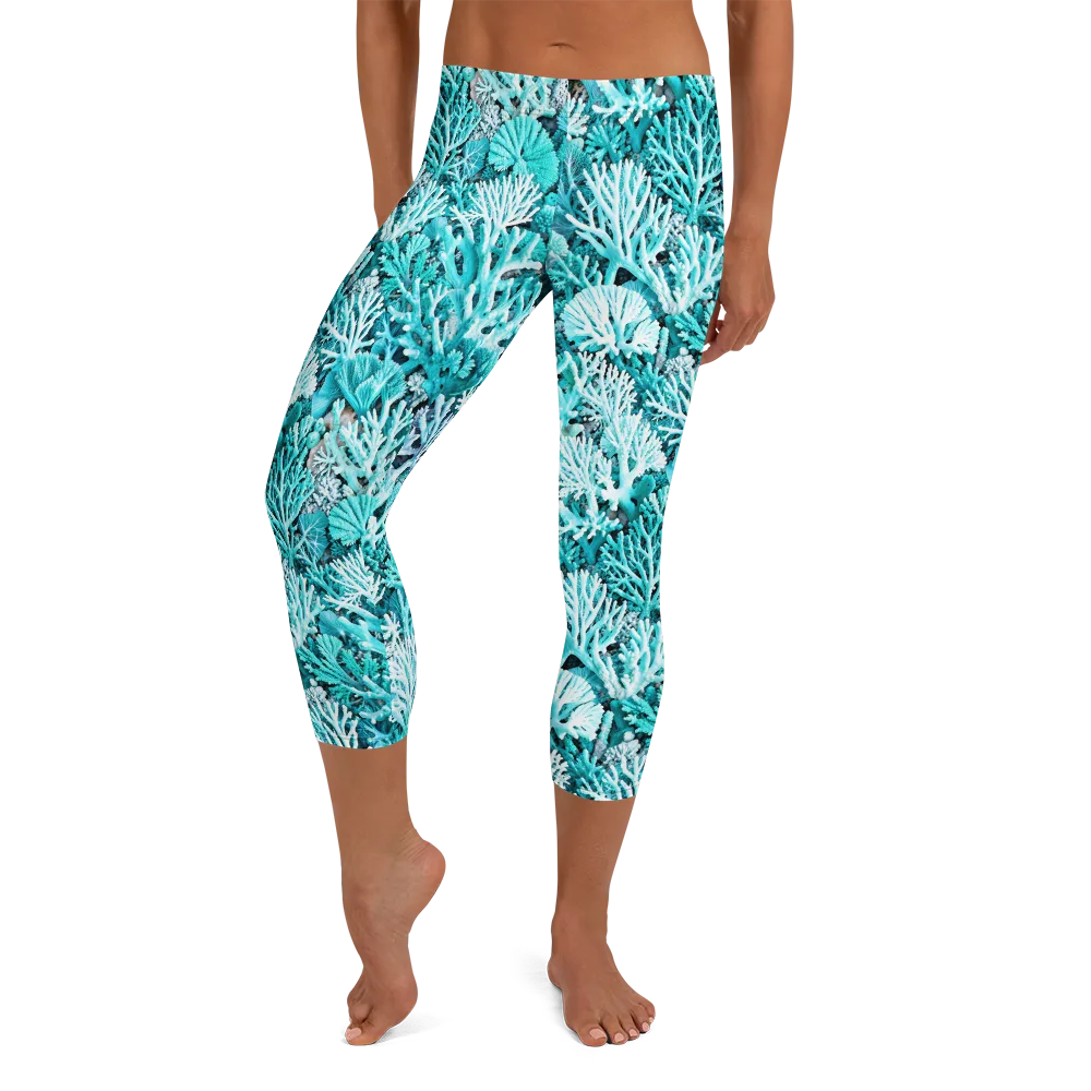 Aqua Coral Garden on Capri Leggings — Front