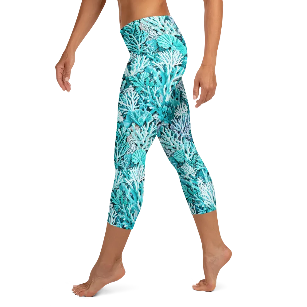 Aqua Coral Garden on Capri Leggings — Left