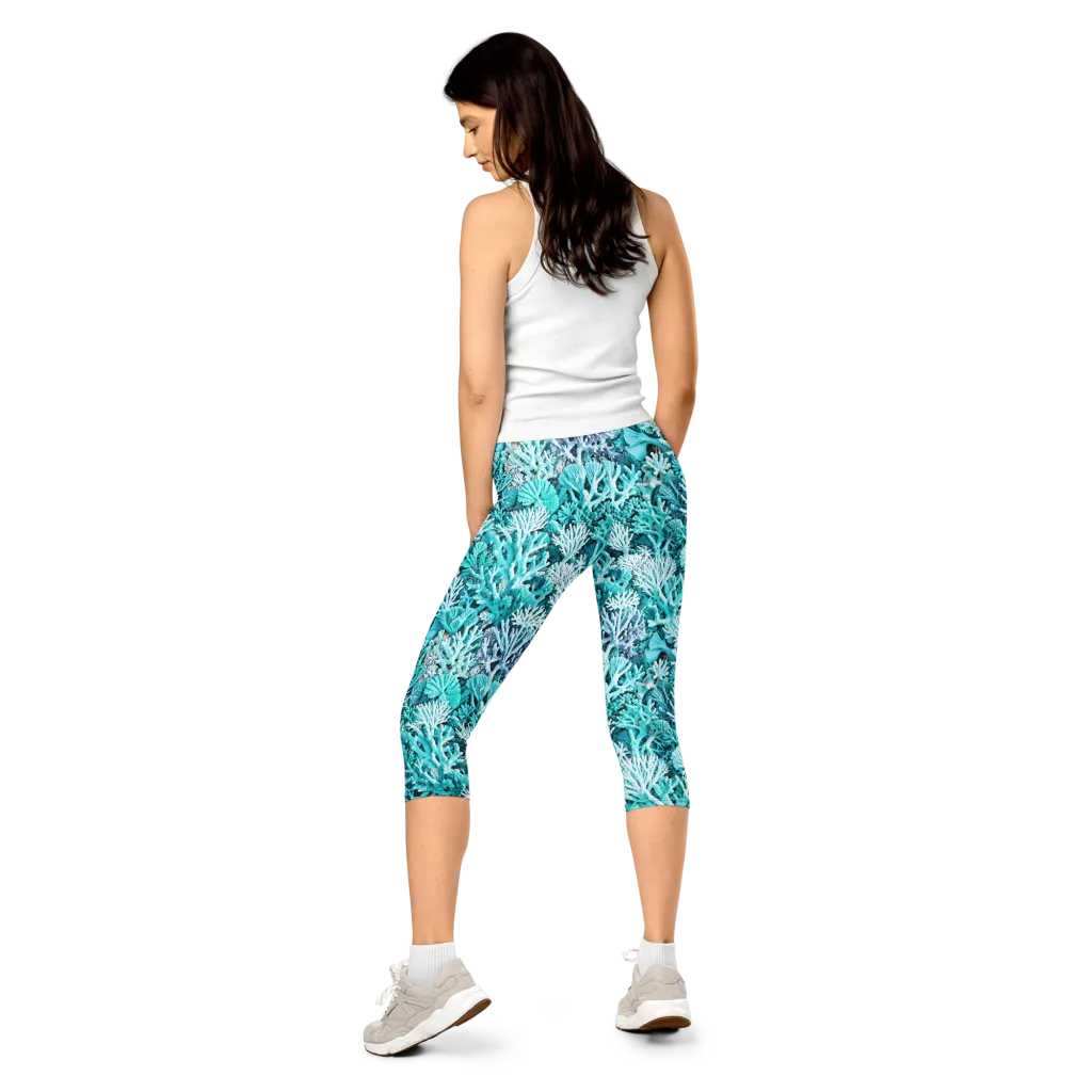 Aqua Coral Garden on Capri Leggings — Back