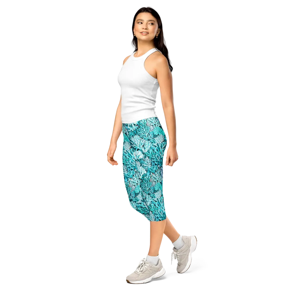 Aqua Coral Garden on Capri Leggings — Left Front