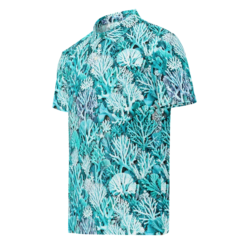Aqua Coral Garden on Men's Slim Fit Polo Shirt — Left Front