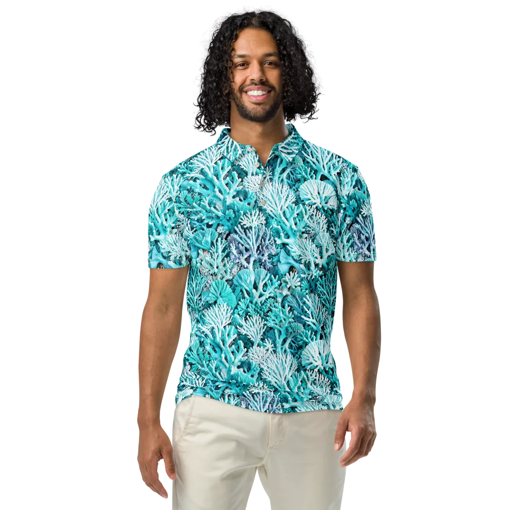 Aqua Coral Garden on Men's Slim Fit Polo Shirt — Front