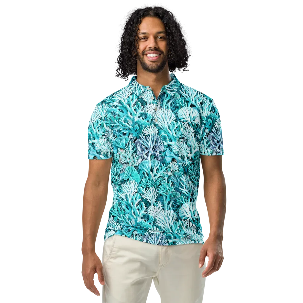 Aqua Coral Garden on Men's Slim Fit Polo Shirt — Front