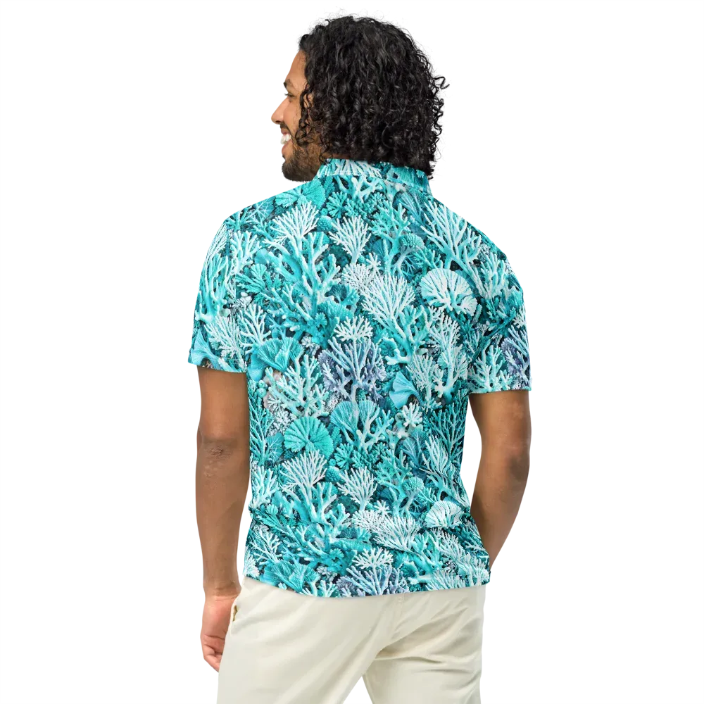 Aqua Coral Garden on Men's Slim Fit Polo Shirt — Back