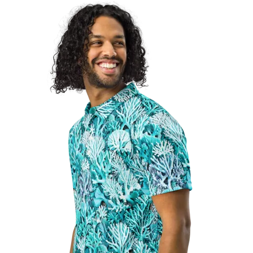 Aqua Coral Garden on a Men's Slim Fit Polo Shirt