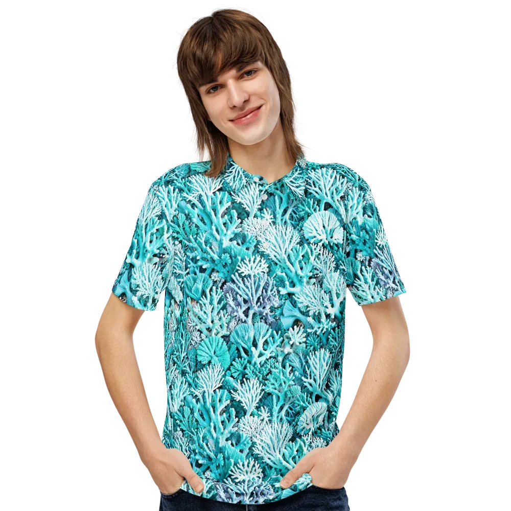 Aqua Coral Garden on Men's Slim Fit Polo Shirt — Front