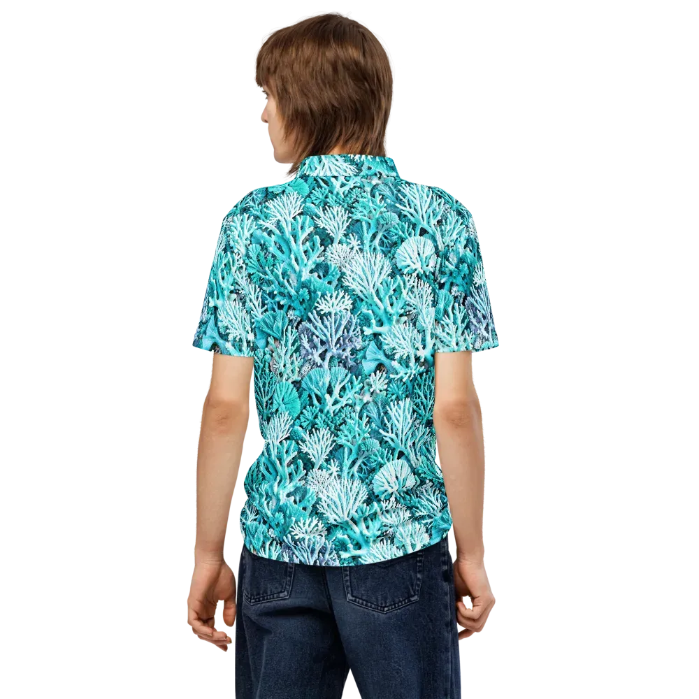 Aqua Coral Garden on Men's Slim Fit Polo Shirt — Back