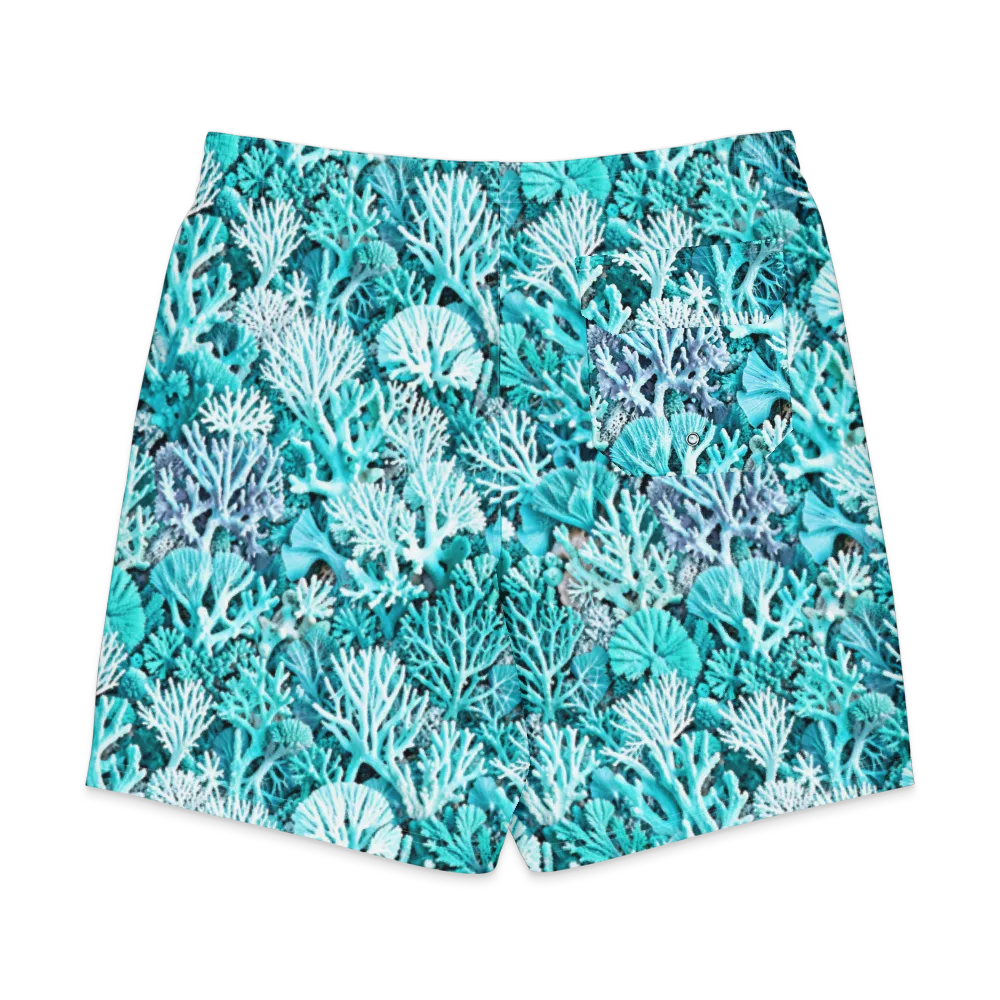 Aqua Coral Garden on Men's Board Shorts — Back