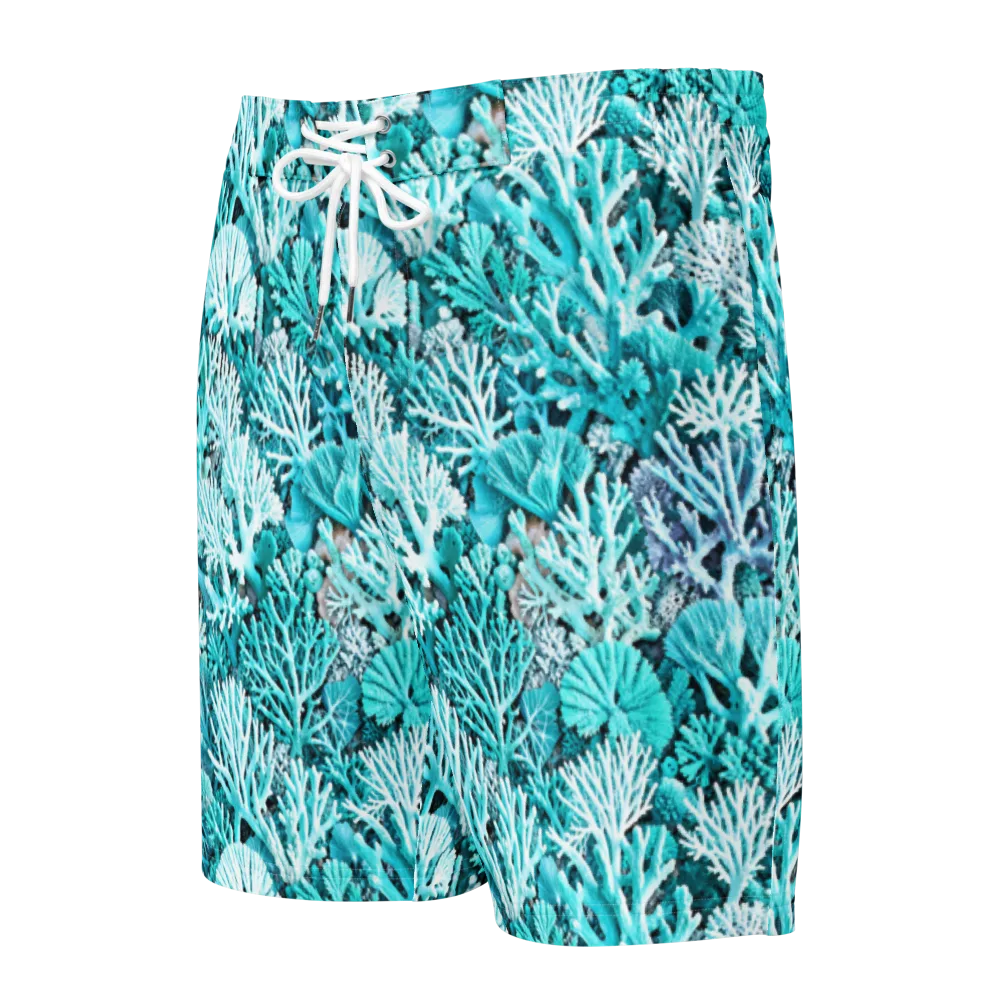Aqua Coral Garden on Men's Board Shorts — Front
