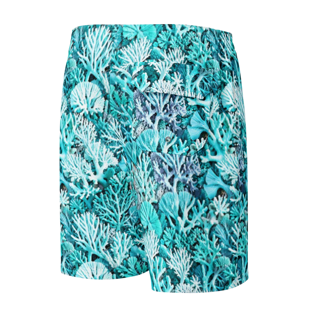 Aqua Coral Garden on Men's Board Shorts — Back