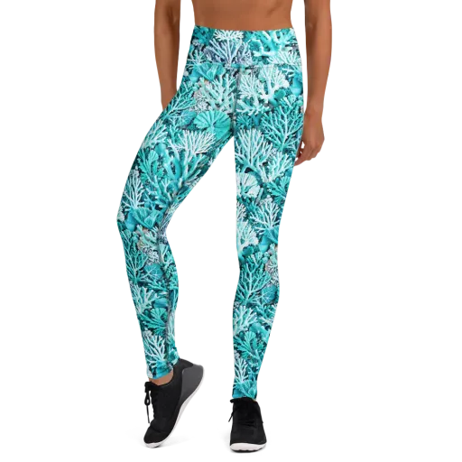 Aqua Coral Garden on a Yoga Leggings