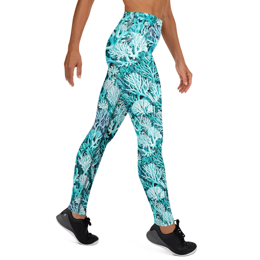 Aqua Coral Garden on Yoga Leggings — Right