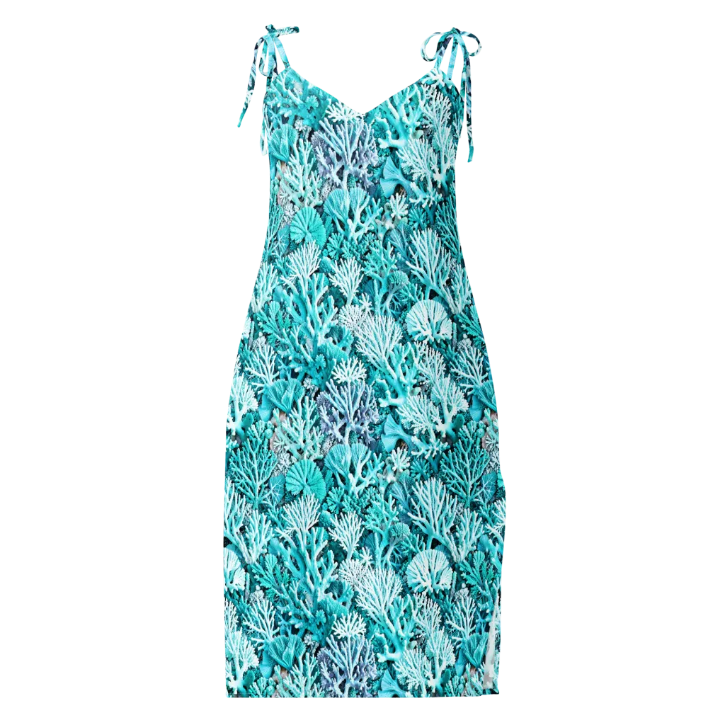 Aqua Coral Garden on Slip Dress — Front