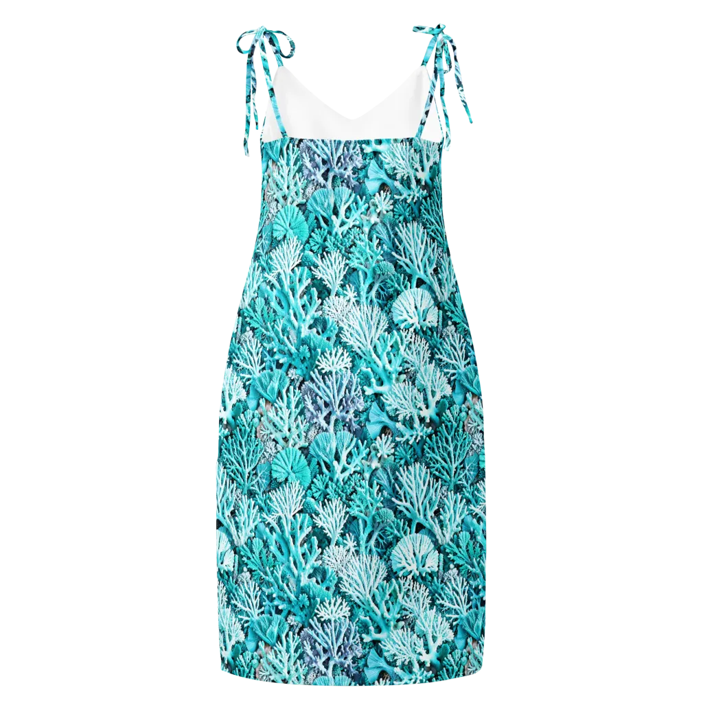 Aqua Coral Garden on Slip Dress — Back