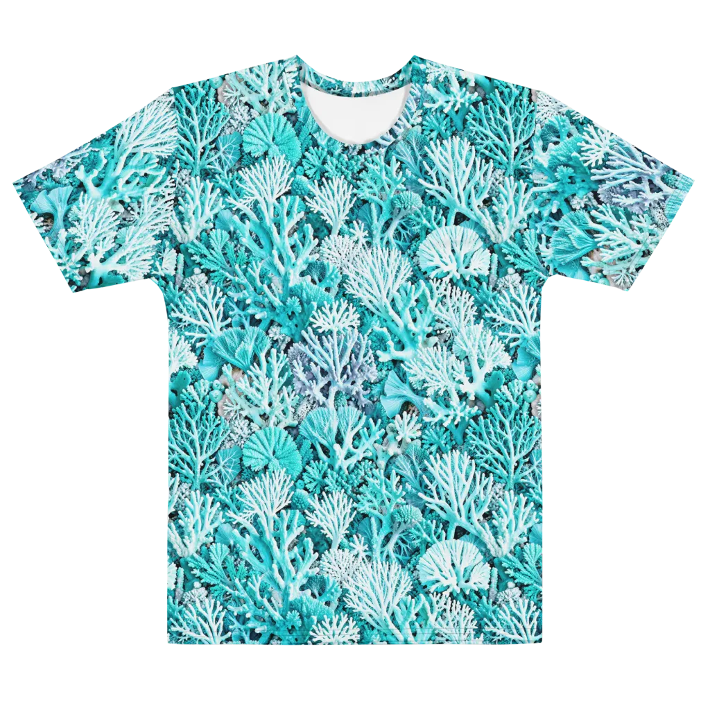 Aqua Coral Garden on Men's Cotton Crew Neck T-Shirt — Front
