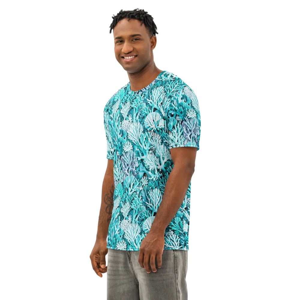 Aqua Coral Garden on Men's Cotton Crew Neck T-Shirt — Left Front